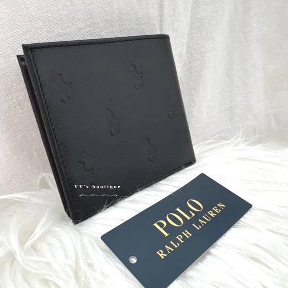 NWT Polo Ralph Lauren Smooth Leather Pony Embedded Logo Bifold Men Wallet Black - Picture 4 of 6